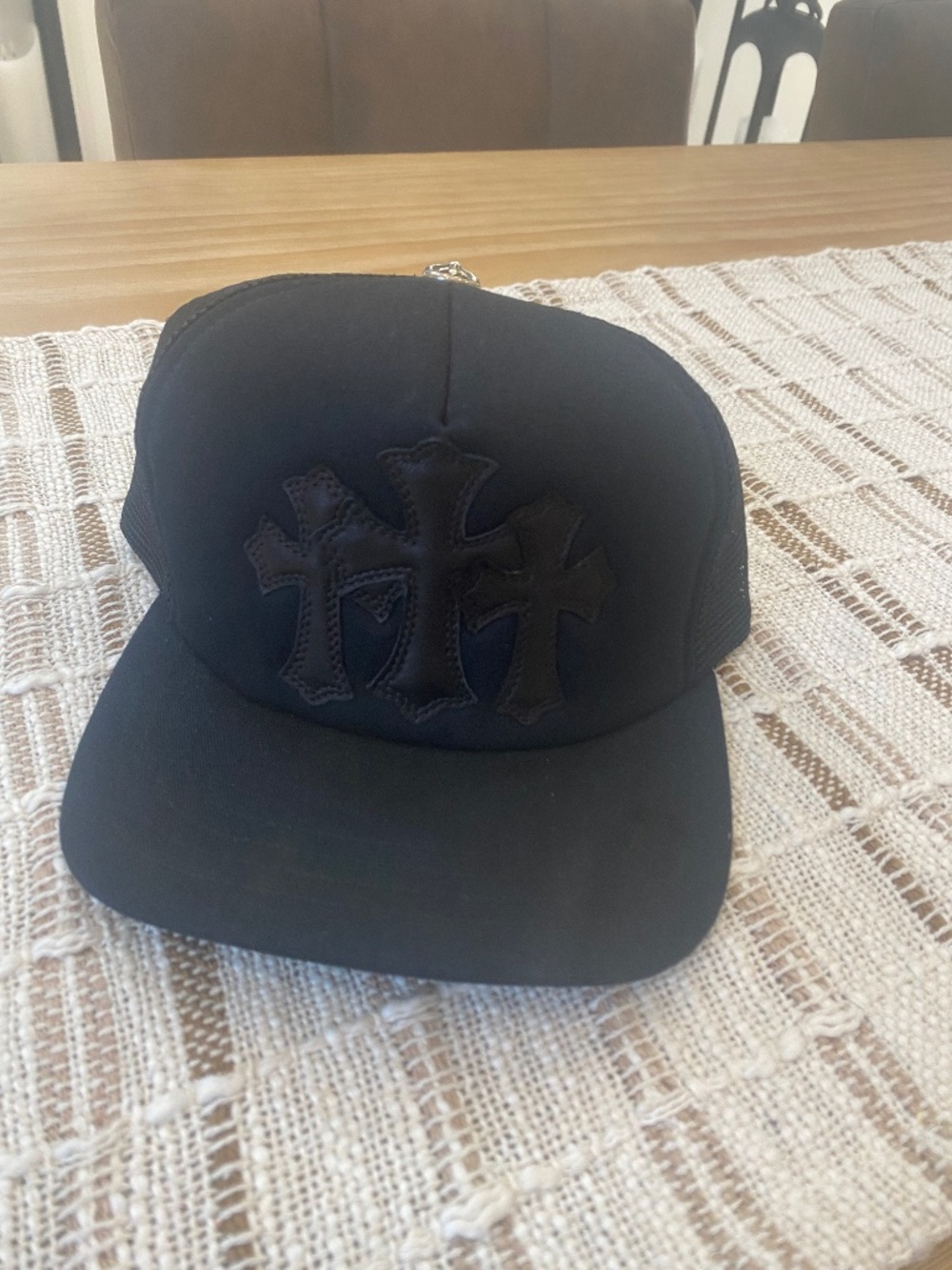 Brand new never worn chrome hearts triple black cross trucker hat